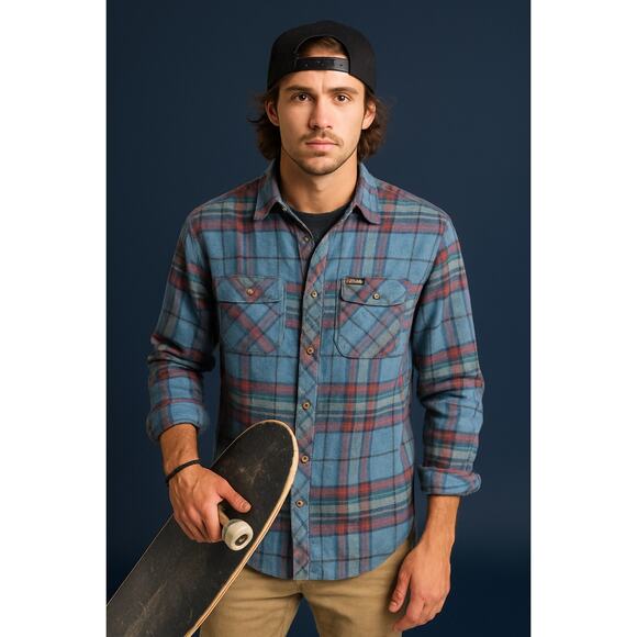 Volcom Men’s Modern Fit Flannel Button-Up Shirt – Blue/Red Plaid – Size M Skater - Picture 1 of 12